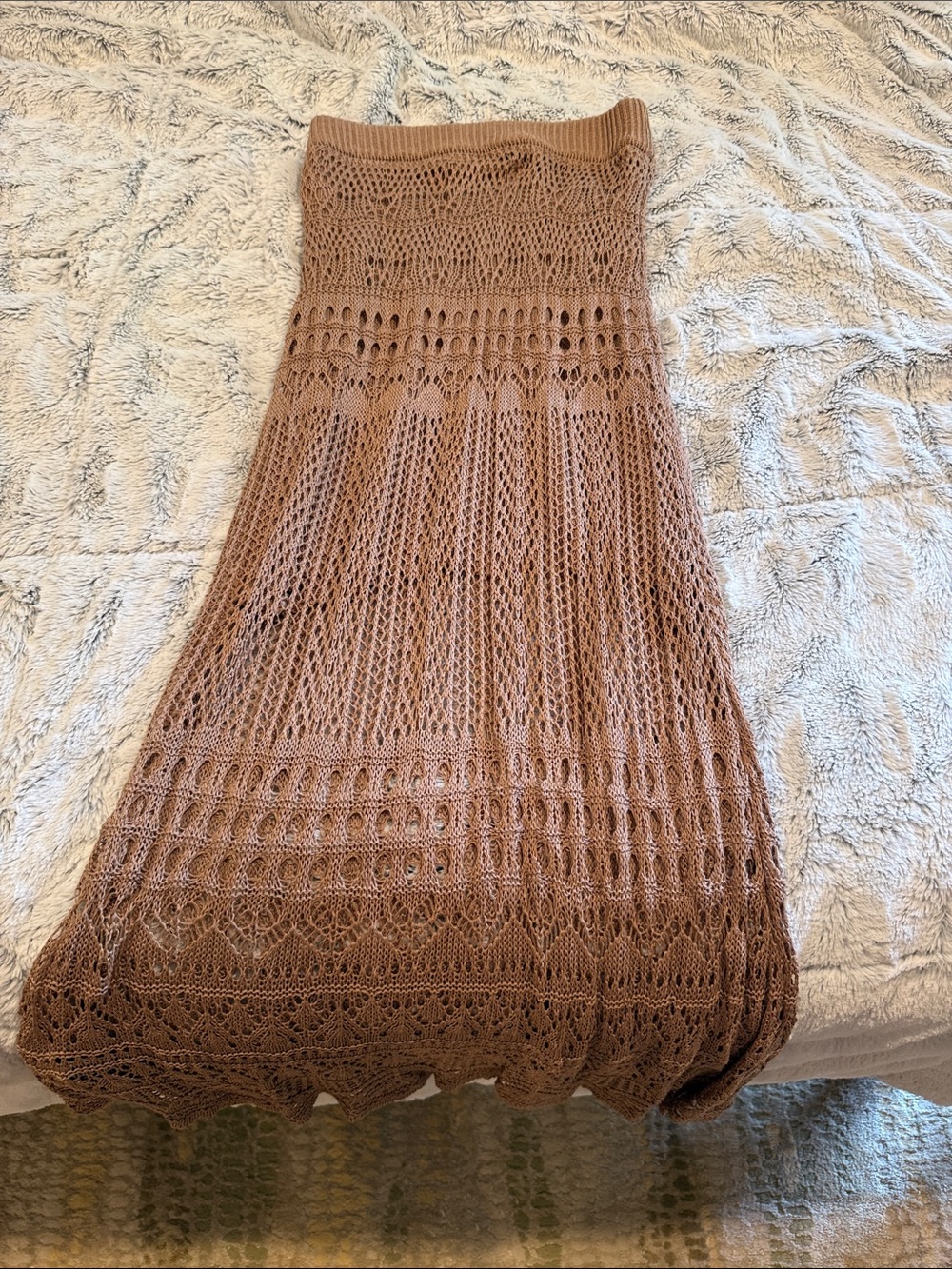 Open-Weave Crochet skirt- Tan Brown